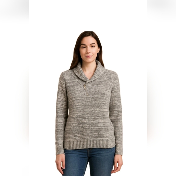 I. N. C. International Concepts Sweaters - Gray/Multi-Tone Shawl Collar Zip Detail Pullover Sweater I.N.C Woman Medium